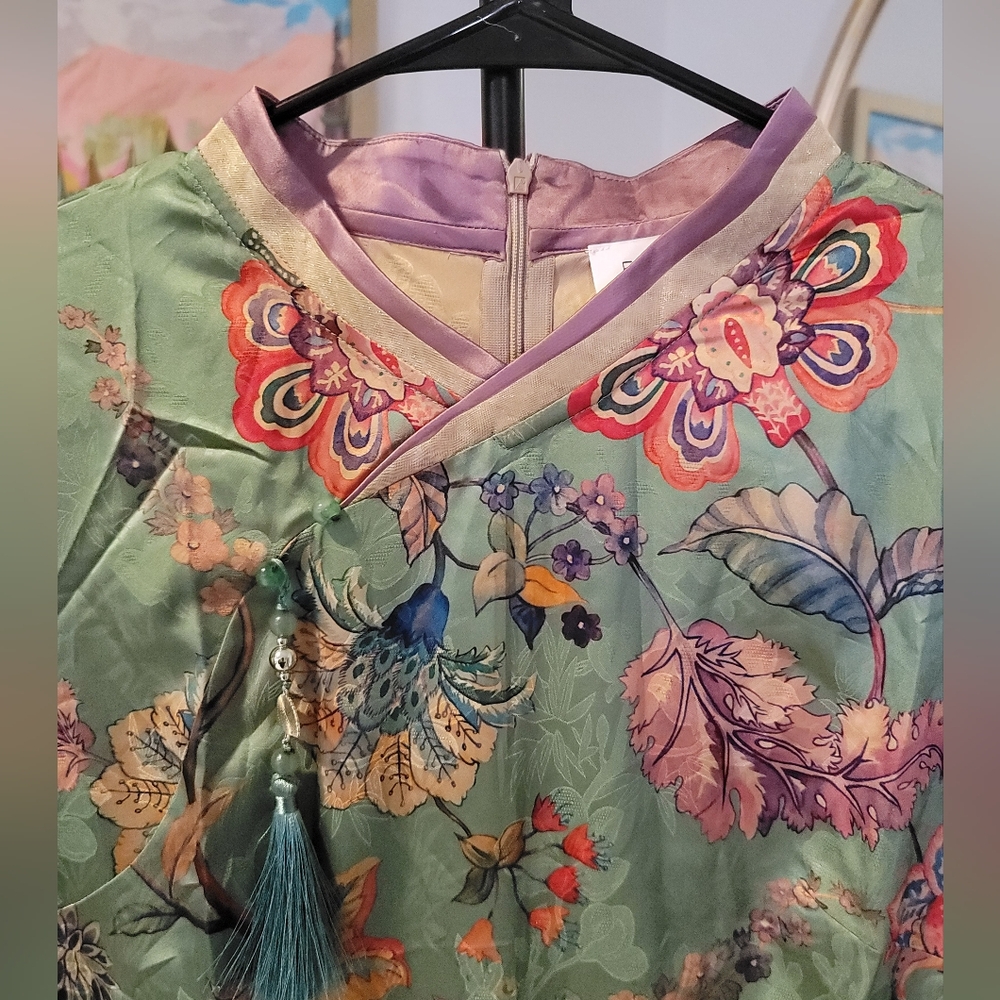 NWOT Faereisty Floral Green Chinese Dress Size XXL - Picture 2 of 4
